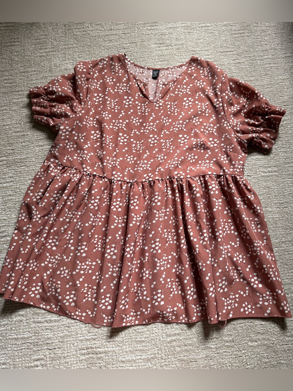 Dusty Rose Babydoll Top with White cotton Print